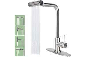 Bietor 4 Mode Kitchen Faucets, Brushed Nickel Kitchen Sink Faucet with Pull-Down Sprayer, Stainless Steel Single Handle Pull Out Sink Faucet 1 or 3 Holes Deck Mount for Laundry, Bar, Rv, Camper