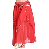 ZLTdream Belly Dance Chiffon Skirt with Gold Coins Belly Dancer Dancing Costume for Girls and Women Halloween Rave Outfits