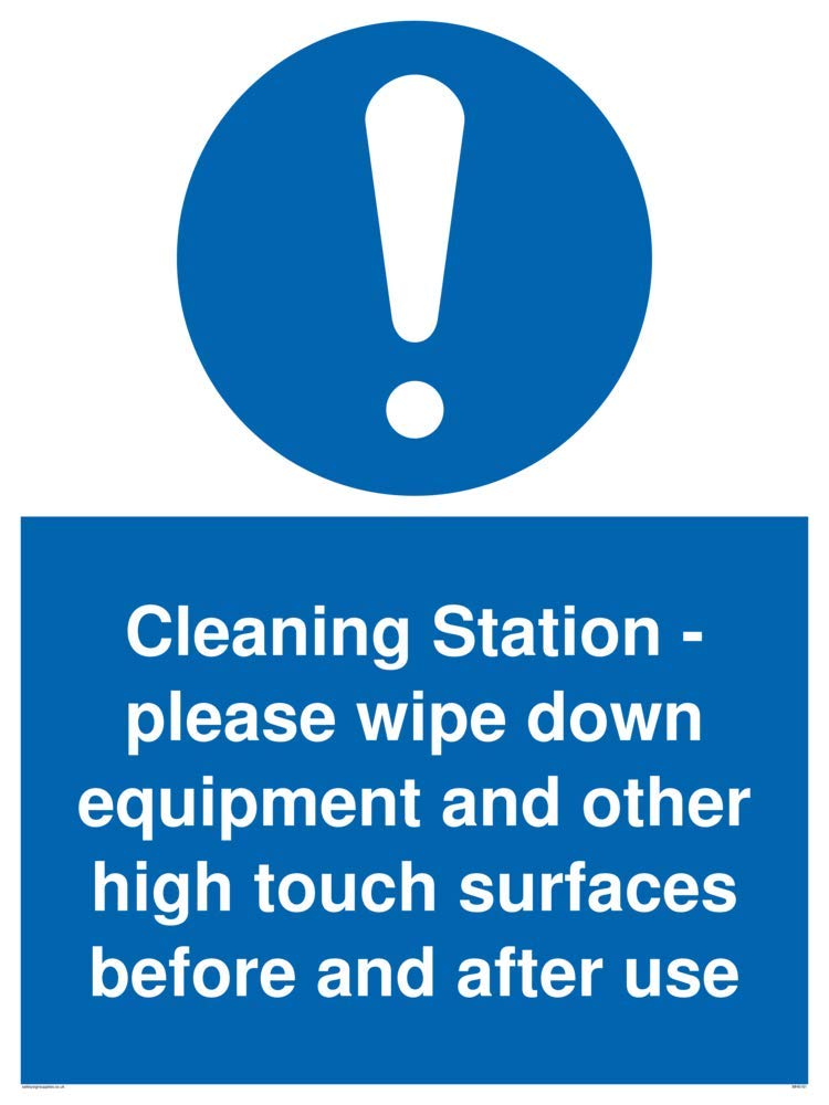 Cleaning Station - please wipe down equipment and other high touch surfaces before and after use