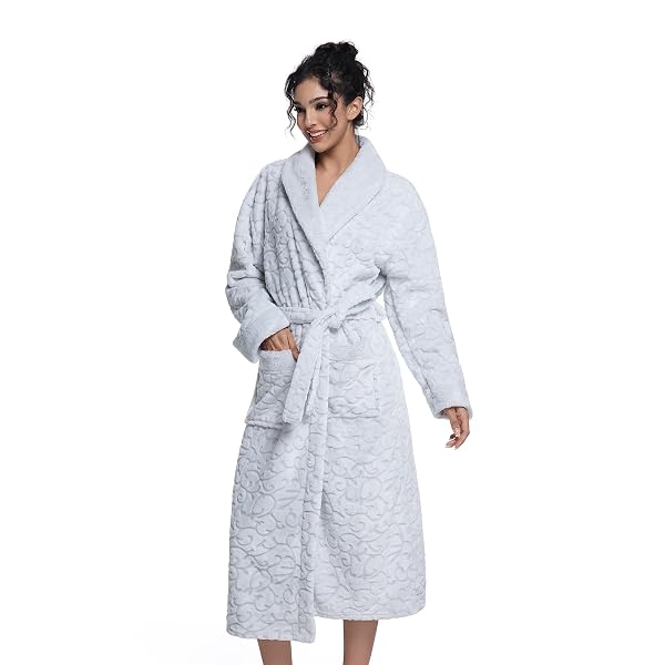 SOFPRACE WOMENS LONG FLEECE ROBE SOFT PLUSH ROBES FOR WOMEN WARM BATHROBES COMFY HOUSE COAT FULL-LENGTH WITH POCKET (US, ALPHA, X-LARGE-GREY)