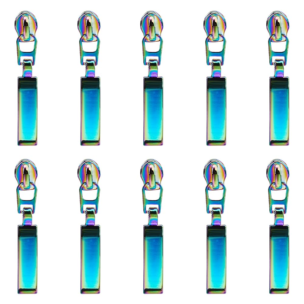 GORGECRAFT 1 Box 14Pcs Rectangle Rainbow Zipper Pulls Replacement Alloy Zipper Head Metal Zipper Sliders Charms Zipper Pull Tabs Zipper Repair Kit for Purse Bags Luggages Making DIY Sewing Crafts
