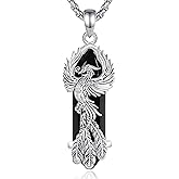 AEONSLOVE Dragon & Phoenix Necklace with Healing Crystal – Amethyst/Obsidian/Turquoise/Lapis Lazuli/Malachite/Clear Quartz/Rose Quartz/Carnelian Crystal Jewelry Gifts for Women Men