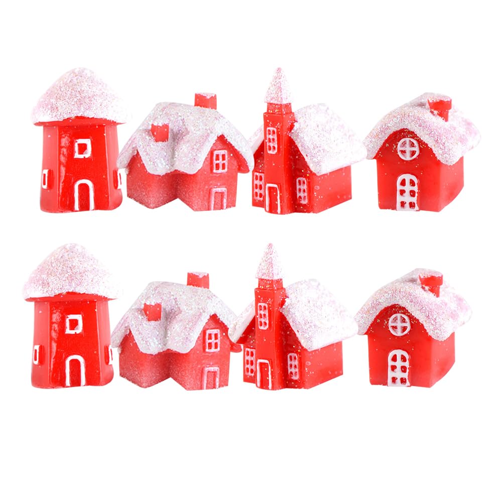 BESPORTBLE Miniature Christmas Ornaments Decoration - 8pcs Miniature Christmas Village Houses Mini Glitter House Ornaments Decoration for Dollhouse Fairy Garden (Assorted style)