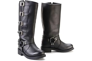 Milwaukee Leather MBL9346 Women's Tall Black Leather Harness Motorcycle Rider Boots w/Adjustable Straps - 8.5
