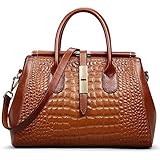 Jack&Chris Women Genuine Leather Crocodile Grain Shoulder Bag Top-handle Tote, WBDZ024 (Brown)