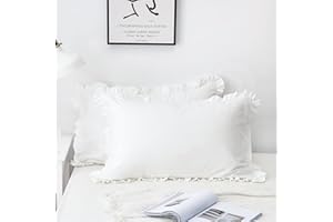 Dekeyoo Ruffled Pillow Case Set, Pack of 2 Edge Ruffled Pillow Shams 100% Brushed Microfiber King Size Bedding Pillow Covers with Envelope Closure (20x36 inches, White)