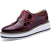 DADAWEN Women's Platform Lace-Up Wingtips Square Toe Oxfords Shoe