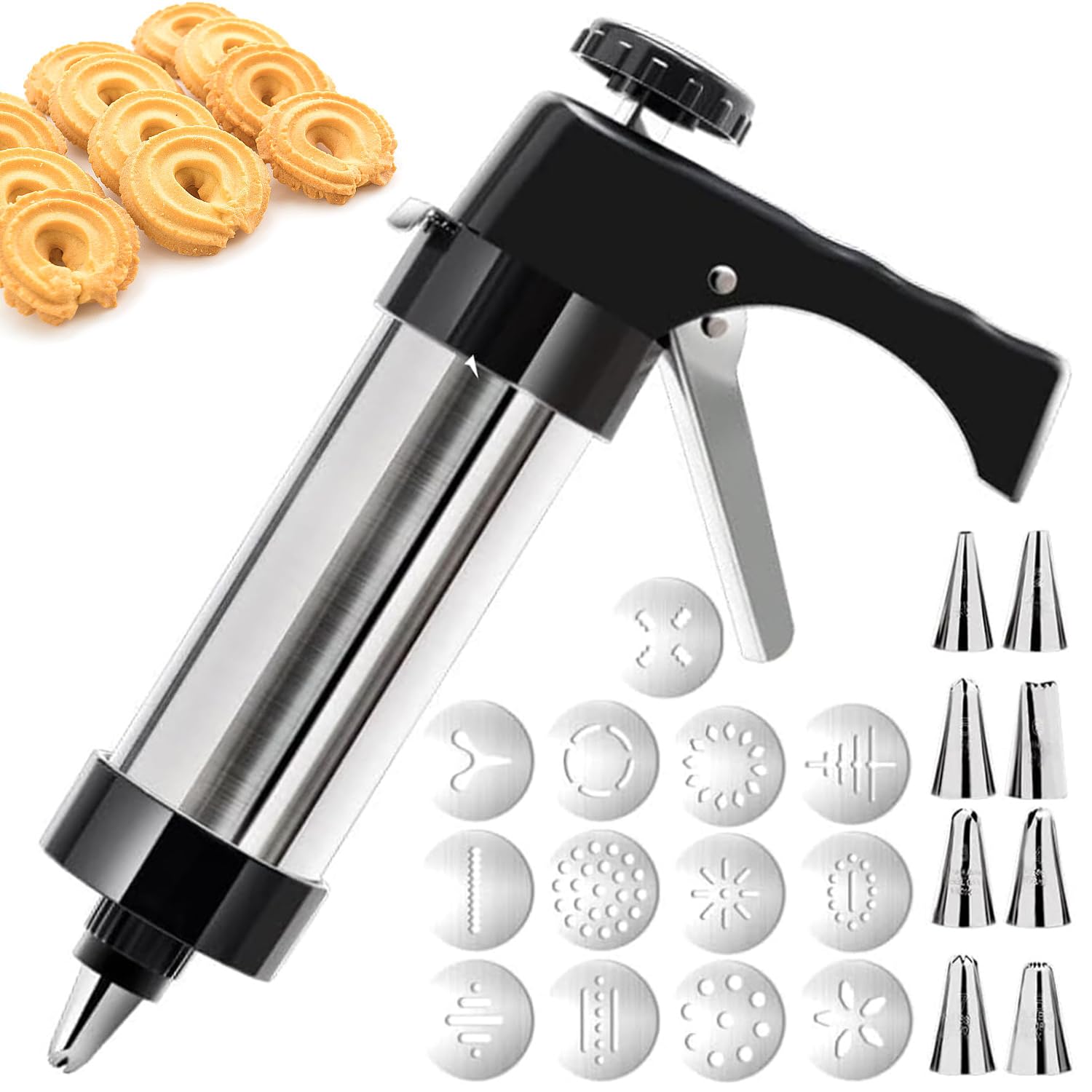 Photo 1 of Hendiy Cookie Press, Cookie Press Gun Kit Stainless Steel Spritz Cookies Presses Set with 13 Cookies Discs and 8 Piping Tips