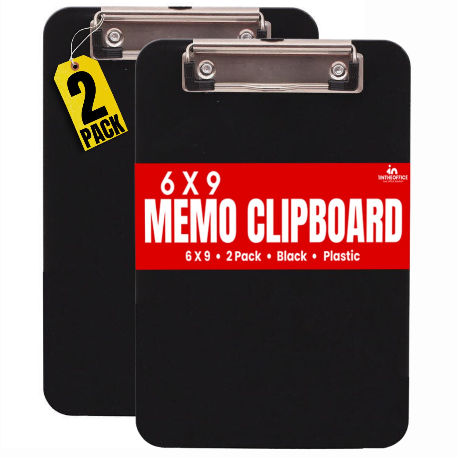 Photo 1 of ** 1 PC ** 1InTheOffice Mini Clipboard, 6x9 Clipboard, Plastic Clipboard, Low Profile Clip, Black, 2 Pack