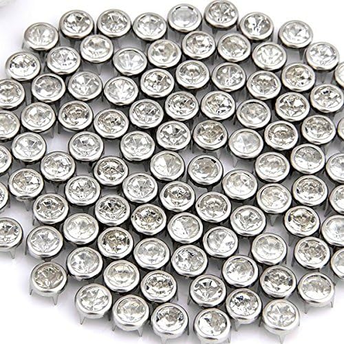 Vikeva 100 Silver 0.3" Round Crystal Stud Spot Punk Nailheads Spikes for Shoes Bracelet