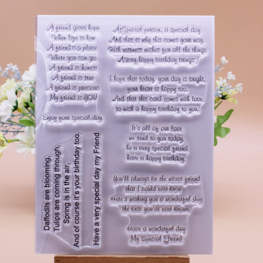 WooYangFun 1pc A Friend Gives Hope Sentiment Clear Stamp for Card Making Decoration and Scrapbooking 11x16cm