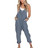 Yeokou Womens Overalls Linen Cotton Jumpsuits Loose Casual Jumpers with Pockets