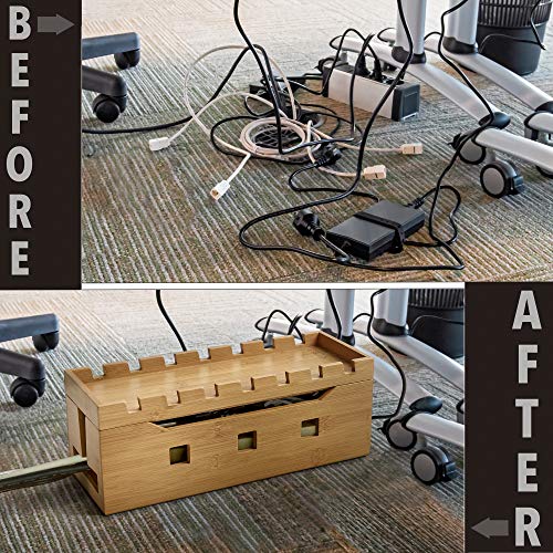 Prosumer's Choice Natural Bamboo Power Cable Management Cord Box with 7 Device Rack - Thumbnail 5