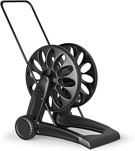 Goplus Mobile Hose Reel Cart with 2 Wheels, Quick Connectors and Adjustable Nozzle, Easy to Grip Crank Plastic Hose Storage Cart for Garden Lawn Patio, Made in Italy