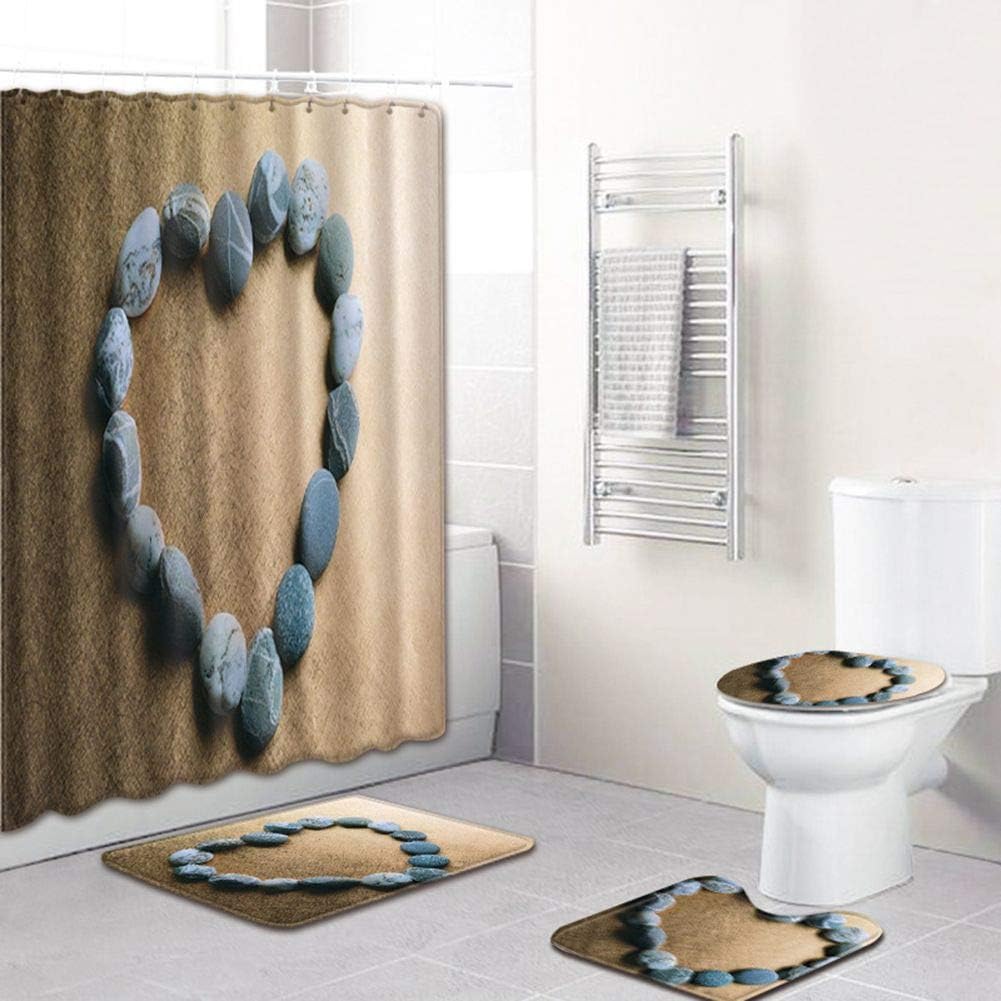 Toilet Pad Cover Set, 4Pcs/Set Love Non-Slip Home Toilet Pad Cover Bath Mat Shower Curtain Set for Home Decoration