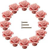 ESreake 12-Pack Rose Ceramic Knobs, Rose Flower Ceramic Vintage Pulls Kitchen Cabinet Dressing Table Dresser Handles with 3 Size Screws for Girl's Room Dresser Cupboard Wardrobe (12, Pink)