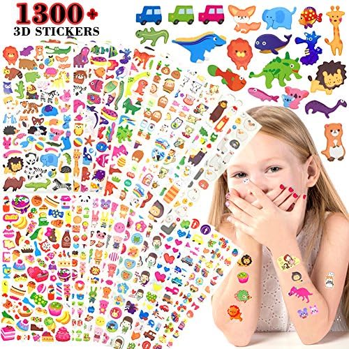 Stickers for Kids 1500+, 20 Sheets 3d Puffy Stickers, Scrapbooking &amp; Bullet Journals &amp; Birthday Gift Variety Pack Including Animals, Cars and More
