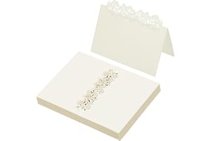 PATIKIL 50Pcs Wedding Place Cards, Laser Cut Rose Table Place Card Folded Tent Card Name Cards for Table Setting Wedding Rece