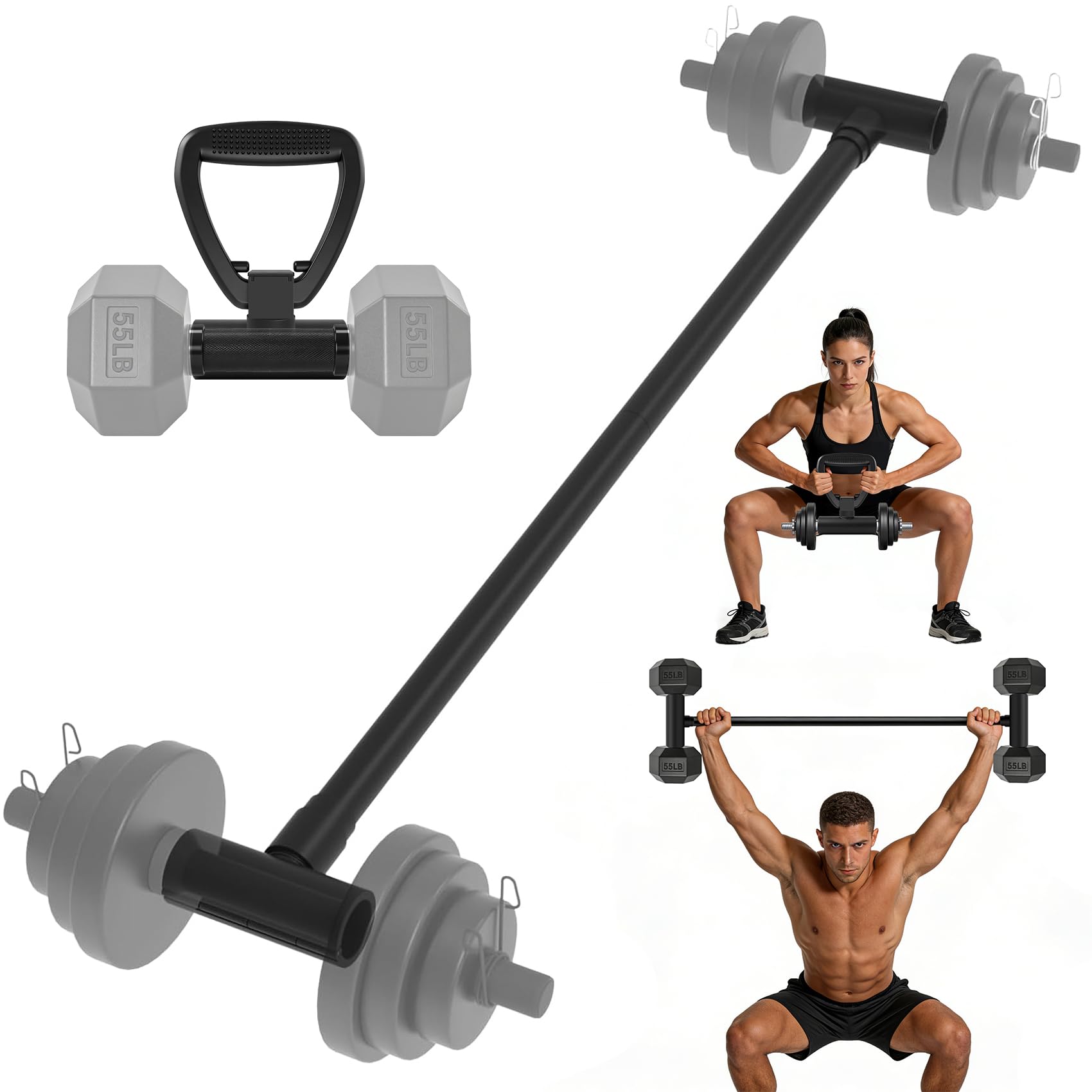 Photo 1 of 2-Piece Set Dumbbell to Barbell and Kettlebell, Barbell for Dumbbells Attachment Adjustable Weight up to 200Lb(Kettlebell 100Lb), Home Fitness Uses Dumbbell to Weight Lifting Barbell Converter Bar Barbell