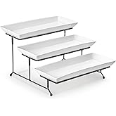 MALACASA 3 Tier Serving Tray, Porcelain Tiered Cupcake Stand, Ceramic Elevated Serving Platter with Collapsible Sturdier Rack,Series PLAT (White, 14 Inch)