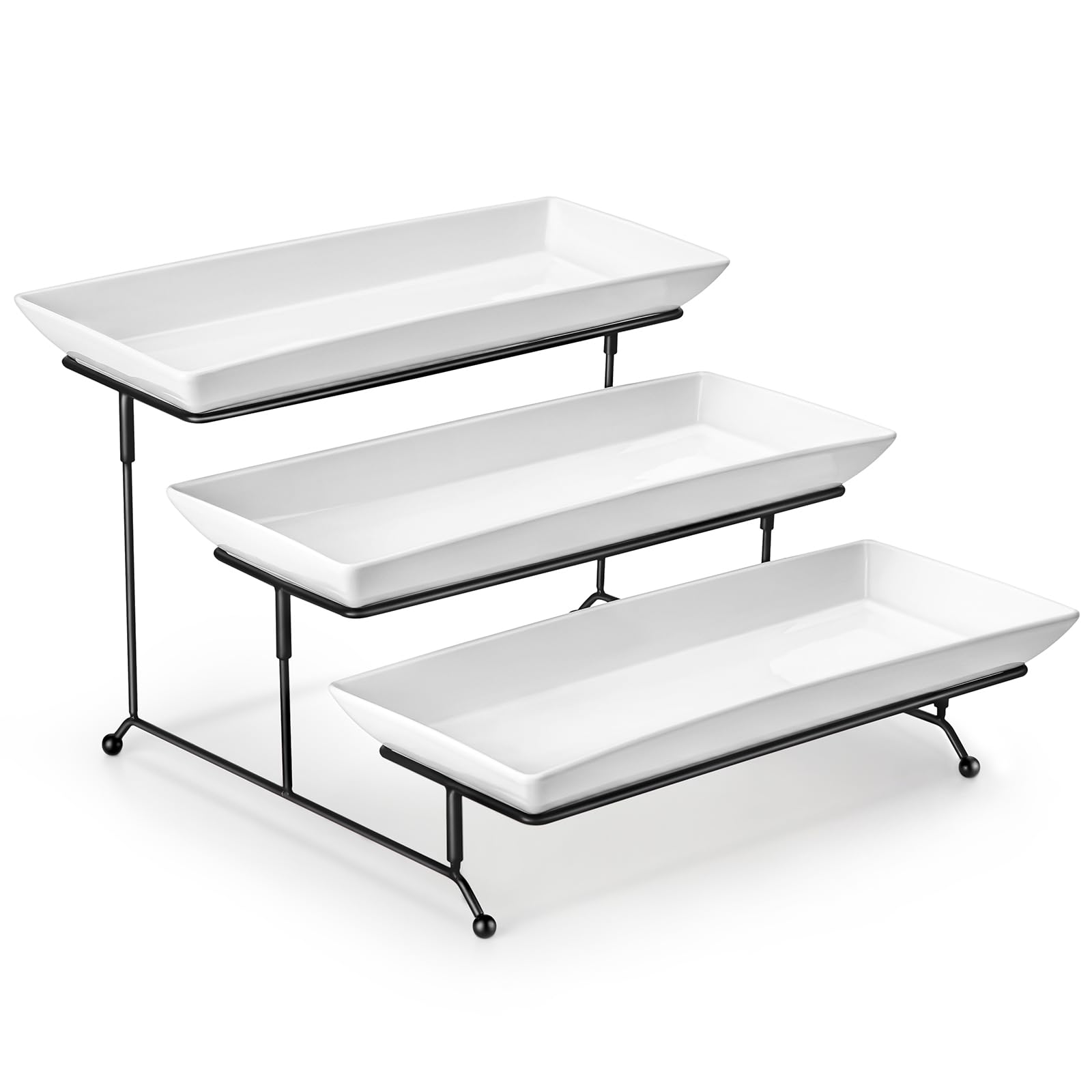 Photo 1 of MALACASA 3 Tier Serving Tray, Porcelain Tiered Cupcake Stand, Ceramic Elevated Serving Platter with Collapsible Sturdier Rack,Series PLAT (White, 14 Inch)