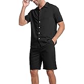 MoFiz Men's Track Suits 2 Piece Short Set Outfits Casual Beach Coolest Lightnes Button Shirts Short Suits Summer S-3XL