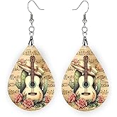 Guitar Earrings with Musical Notes (Cactus Guitar Music)