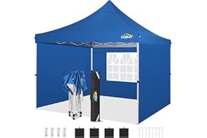 COBIZI 10x10 Pop Up Canopy with 3 Sidewalls, Canopy Tent 10x10 for Parties, Backyard, Commercial, Waterproof and Portable Instant Shelter UV50+ Ez Outdoor Canopy Gazebo with 4 Sandbags(Light Blue)