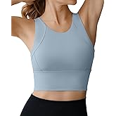 Ama Larsi High Neck Sports Bra for Women Longline Medium Impact Workout Crop Tank Tops Wirefree Padded Yoga Bra Gym