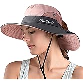 ZOORON Women's Ponytail Safari Sun Hat,Wide Brim UV Protection Outdoor Bucket Hat,Foldable Beach Summer Fishing Hat
