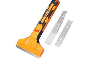 JIANGCORE 4" Razor Blade Scraper Tool – Wide Scraper Tool with 15 Extra Replacement SK5 Blades,Glass Cleaner for Stove Tops, Windows, Paint Removal and Adhesive Residues
