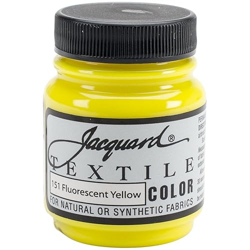 Jacquard Textile Color Fluorescent Yellow - Permanent Fabric Paint for Clothes, Furniture Upholstery, Shoes or Tote Bags – Indoor & Outdoor Fabric Paint – 2.25 Oz Jar, Upholstery Fabric Paint