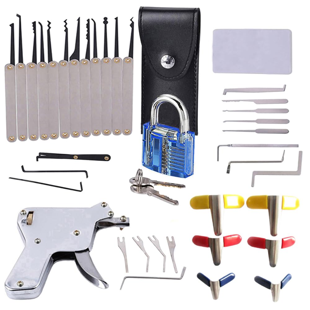 YQLEISHI Powerful Locksmith's Combination Suitable for Locksmith Beginners and Locksmith Lovers(Silver Single Hook and Blue Padlock)