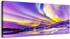 XF Aurora Borealis Purple Art Wall Pictures for Bedroom Decor Northern Lights Prints Paintings for Living Room Bedroom Office Kids Room Decorations (Purple, 20x40inx1)