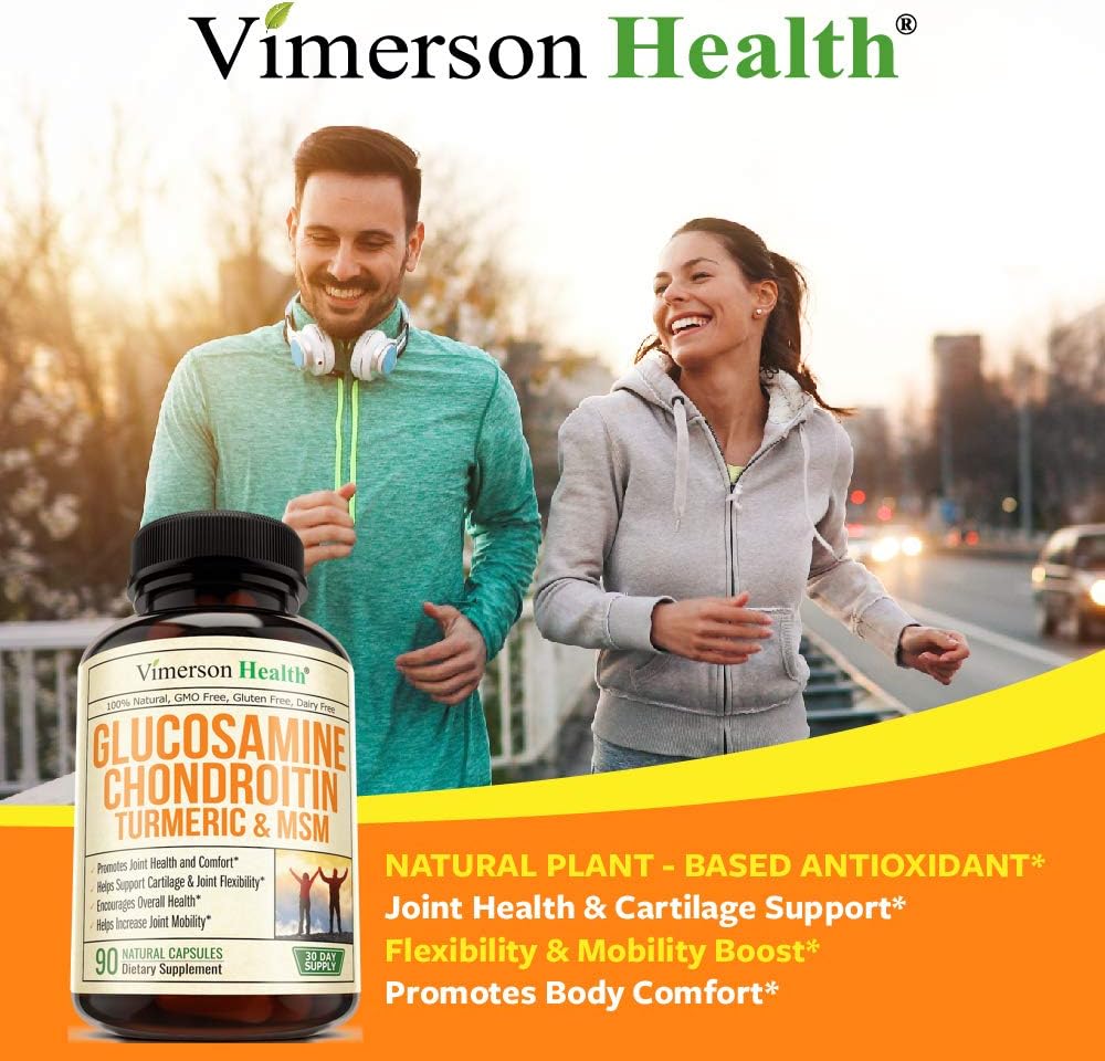 Glucosamine with Chondroitin Turmeric MSM Boswellia. Supports Occasional Joint Pain Relief. Helps Inflammatory Response, Antioxidant Properties. Supplement for Back, Knees, Hands. 90 Capsules: Health & Personal Care