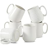 HASENSE Coffee Mugs Set of 6, Ceramic Coffee Cups with Handle for Home Office, 12 Ounce Tea Cup for Coffee, Latte, Hot Cocoa, Dishwasher and Microwave Safe, Clay-Infused White