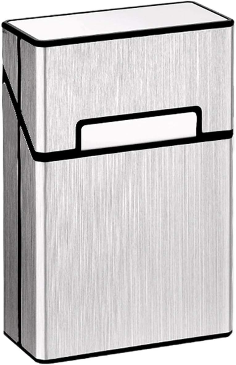 CAREOR Cigarette Case, Leather Metal Flip Cover Hold 20 Cigarettes, Pressure Prevention Moisture Proof Cigarette Storage Box (Silver)