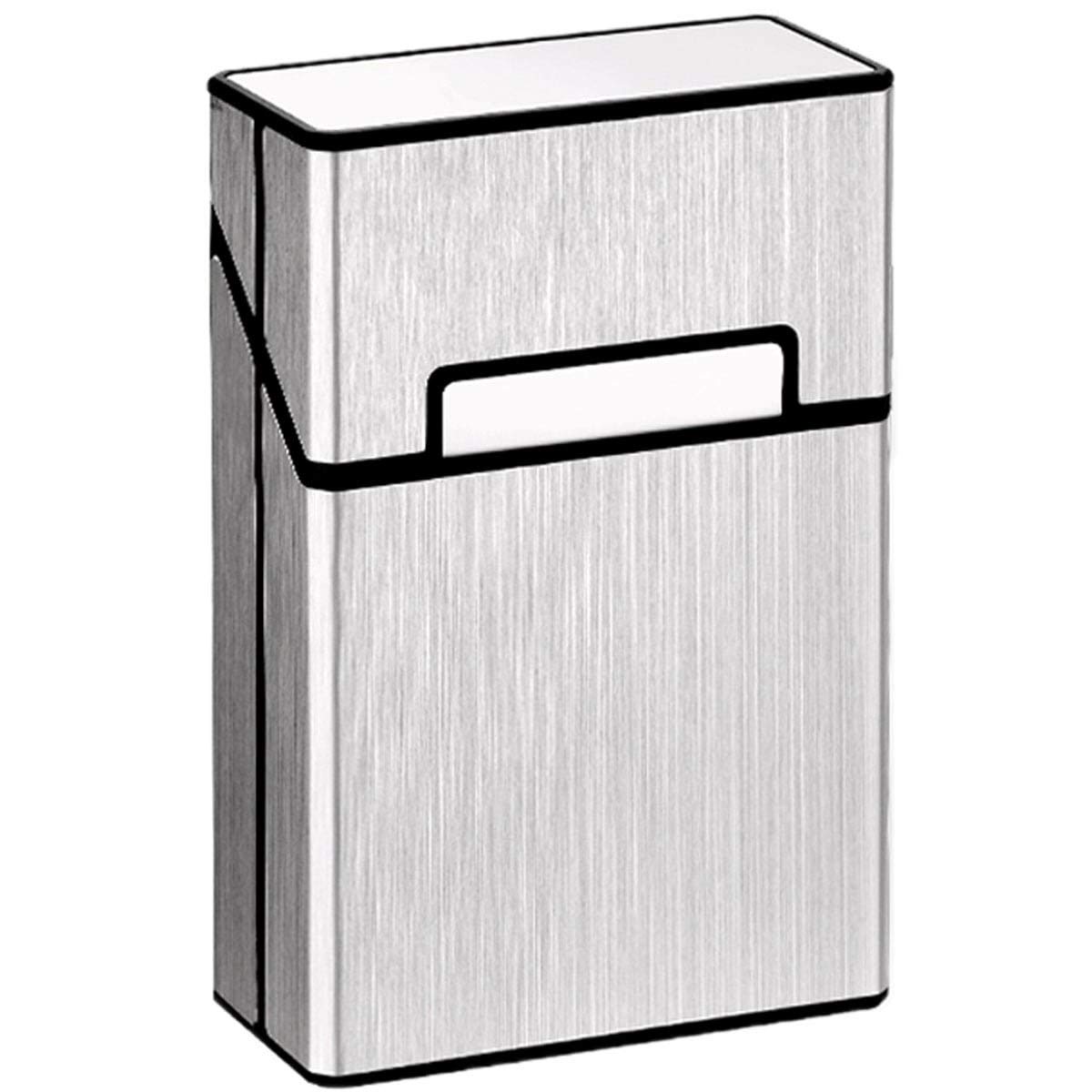 CAREOR Cigarette Case, Leather Metal Flip Cover Hold 20 Cigarettes, Pressure Prevention Moisture Proof Cigarette Storage Box (Silver)