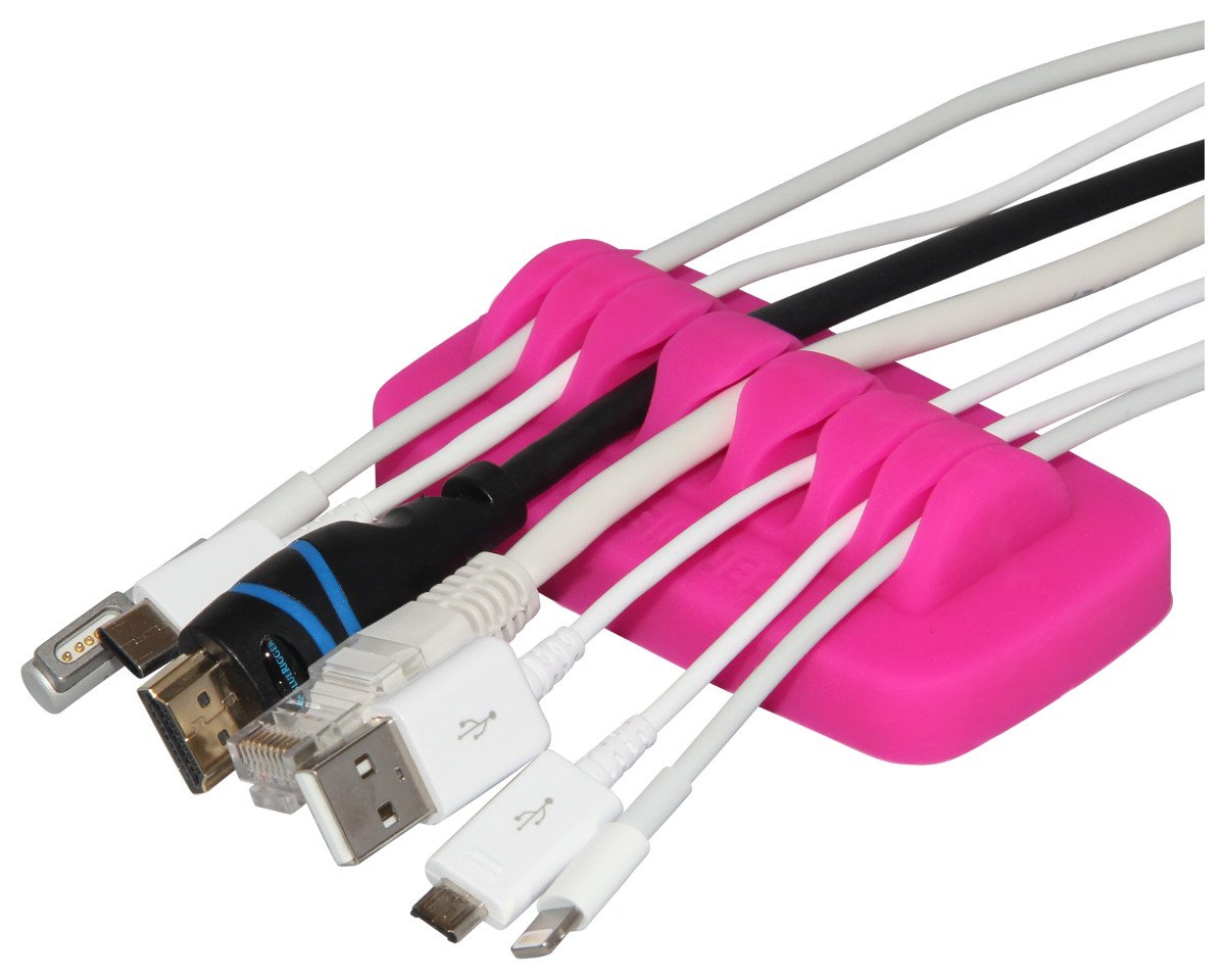 Heaviest Cable Organiser on the Market! Compact and Weighted Desktop Cord Holder and Cable Organiser, Eco-Friendly Silicone, No Bad Smell, Bundled with 4 Reusable Cable Ties! (Fuchsia Pink)