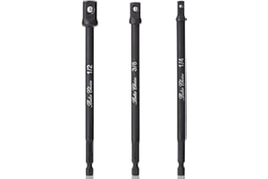 Bates- Impact Socket Adapter Set, 3 pcs, 6-Inch, 1/4", 3/8" and 1/2", Drill Socket Adapter for Drill