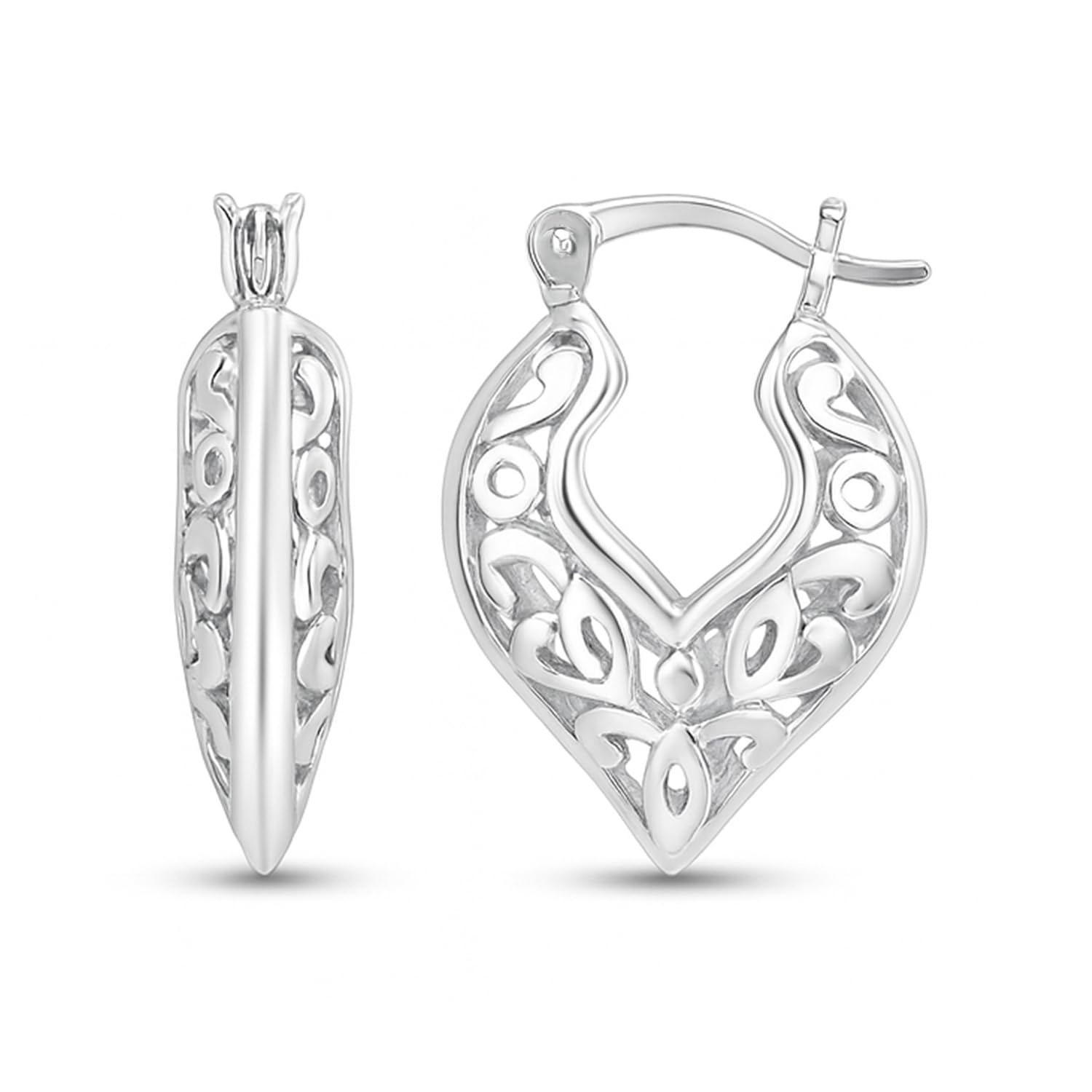 LeCalla Sterling Silver Jewelry Filigree Basket Hoop Earring for Girl