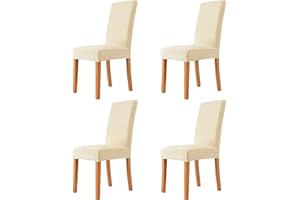 MILARAN Velvet Chair Covers for Dining Room, Soft Stretch Seat Slipcovers, Washable Removable Parsons Chair Protector, Set of 4, Cream