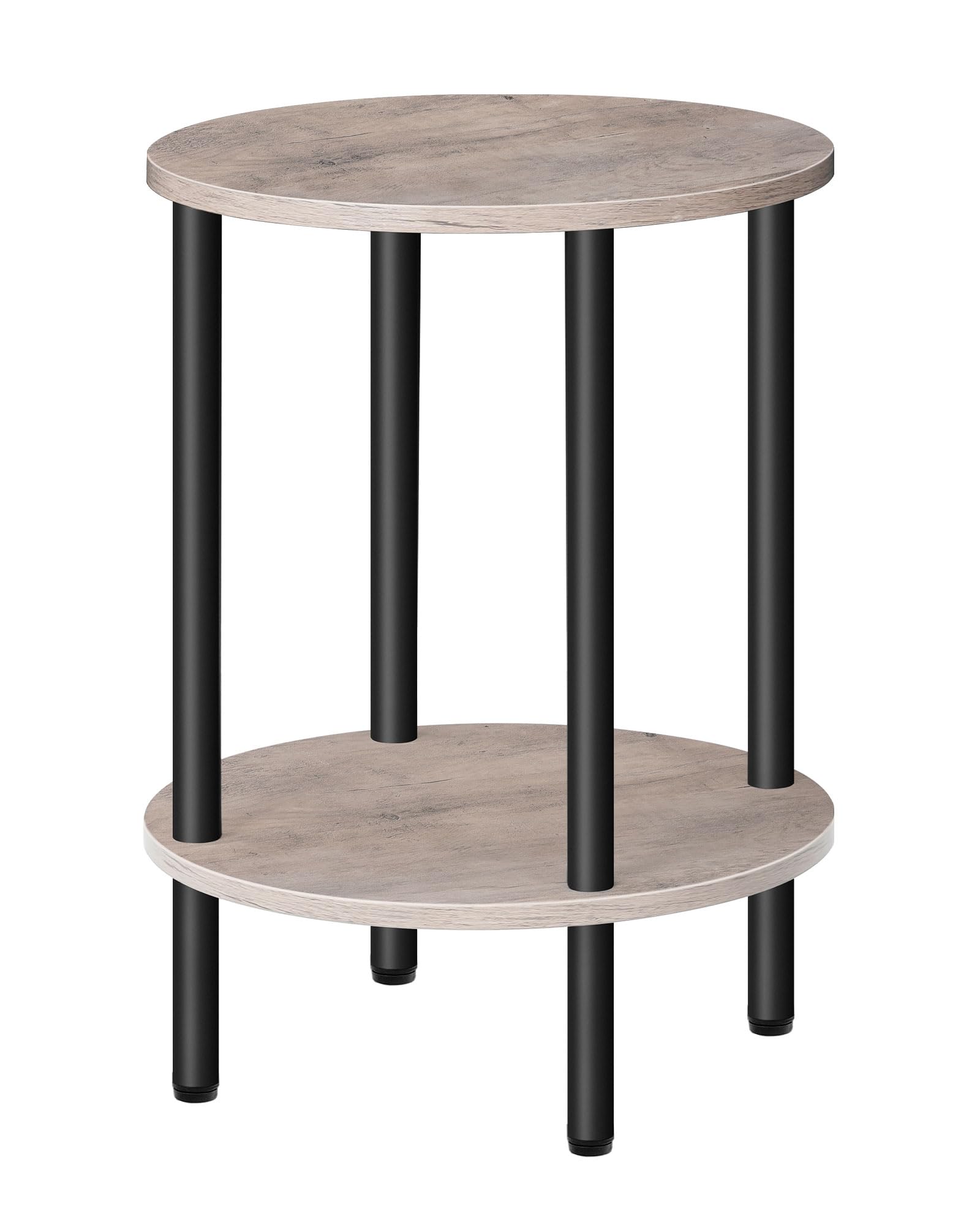 CHOEZON Round Side Table, 2-Tier End Table, Small Round Nightstand with Sturdy Metal Tube, Industrial Coffee Tables, for Living Room, Bedroom, Greige and Black DTBZ01BG