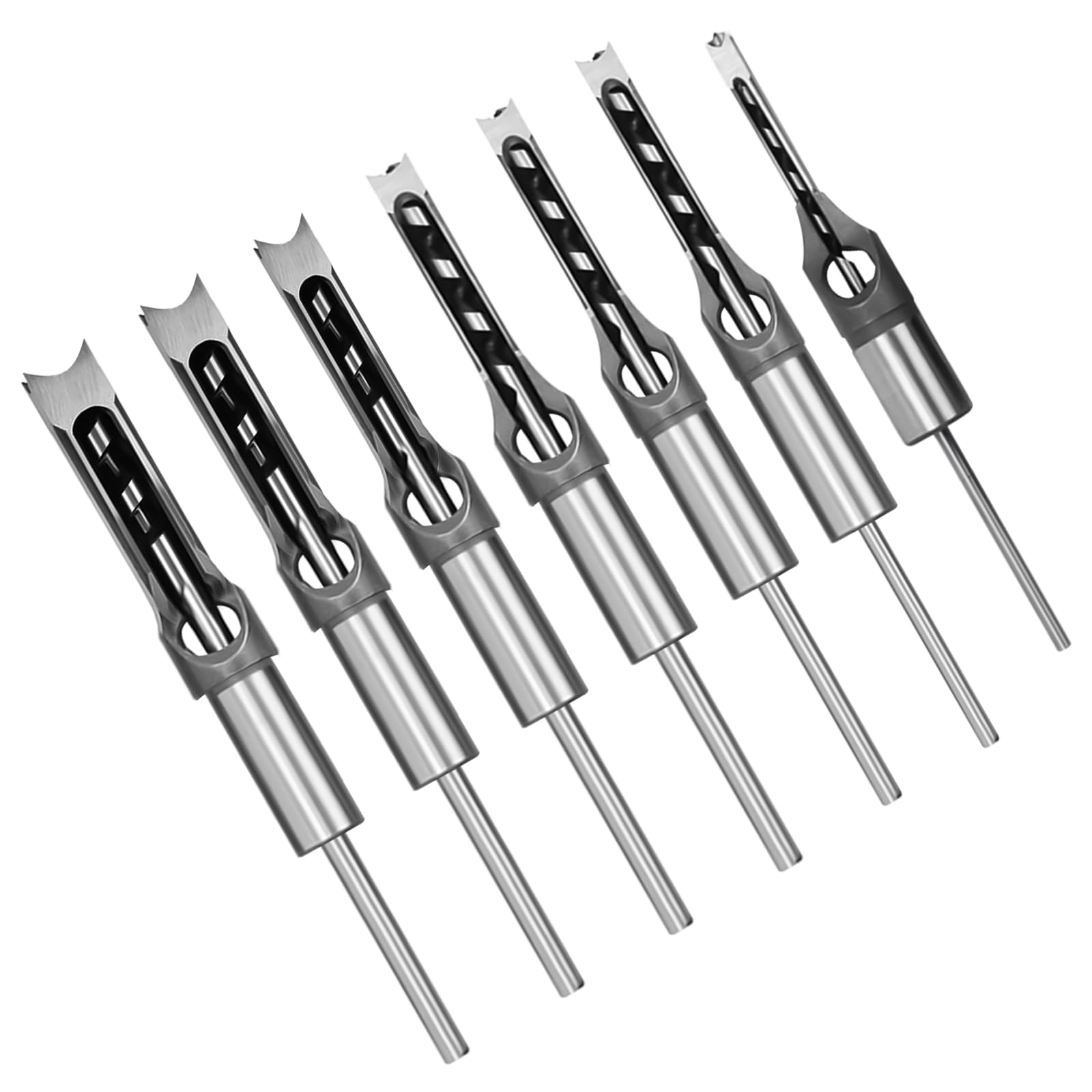 Square Hole Drill Bit Sets, 7Pcs Woodworking HSS Wood Mortising Chisel Countersink Bits Hole Mortise Drill Bit Set, 6.4mm 8mm 9.5mm 12.7mm 14mm 16mm 19mm