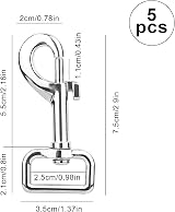 RUCUDIM 5x Dog Lead Clips Heavy Duty 75mm Zinc Alloy Trigger Swivel Clasp Silver view 2