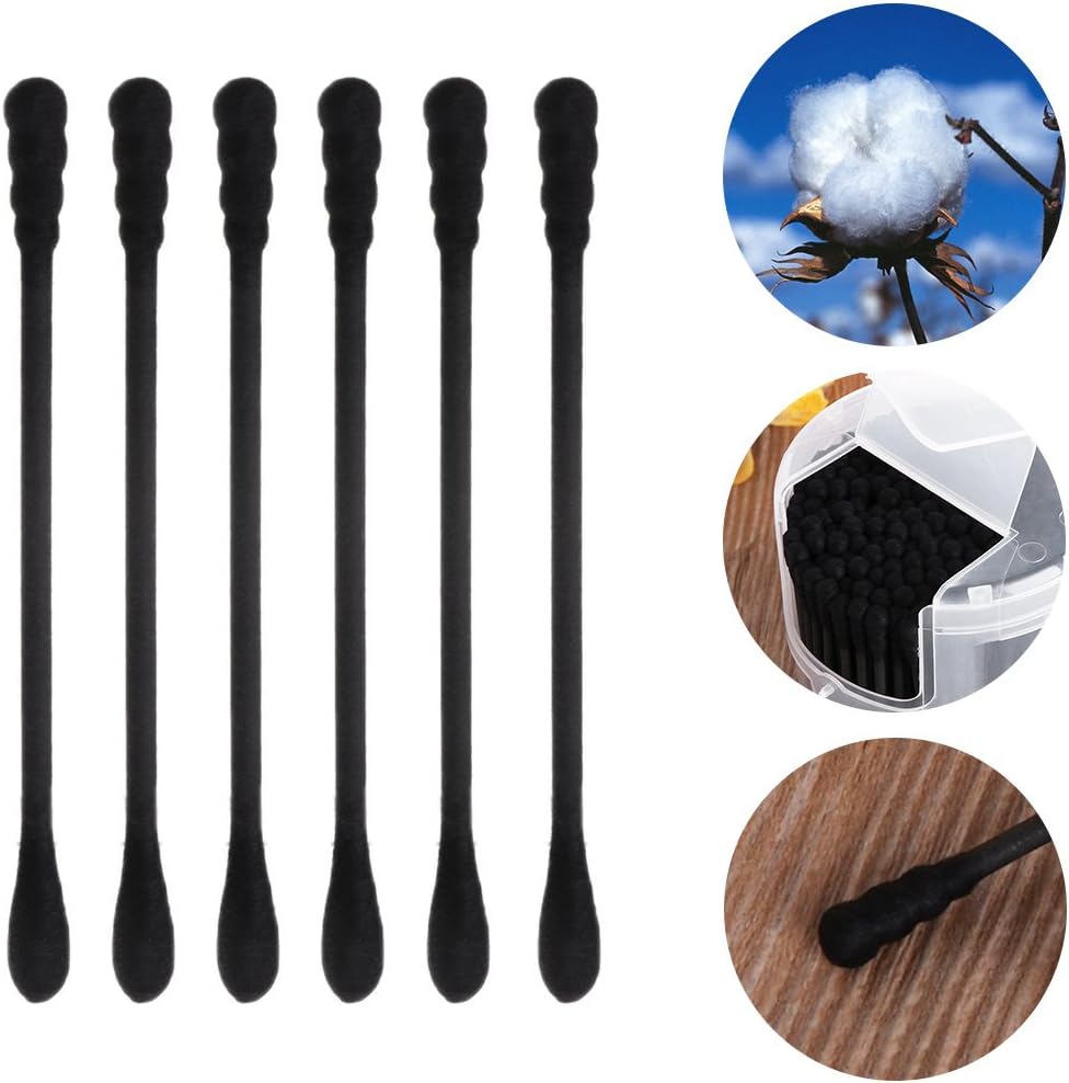 Yiwann Cotton Swabs, 200 Pcs Activated Black Anti-Bacterial Cotton Swab Ear Buds Double Head Cleaning
