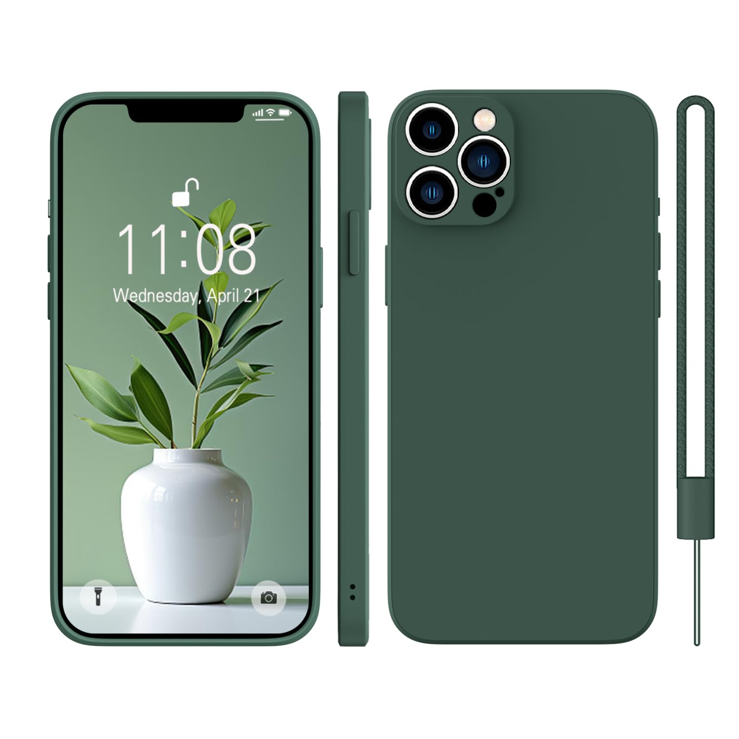KKPIT Silicone Case for iPhone 12 Pro Max Case 6.7 Inch, Ultra Slim Soft Gel Anti-Scratch,Microfiber Lining,Rubber Shockproof Case Cover for iPhone 12 Pro Max Night Green