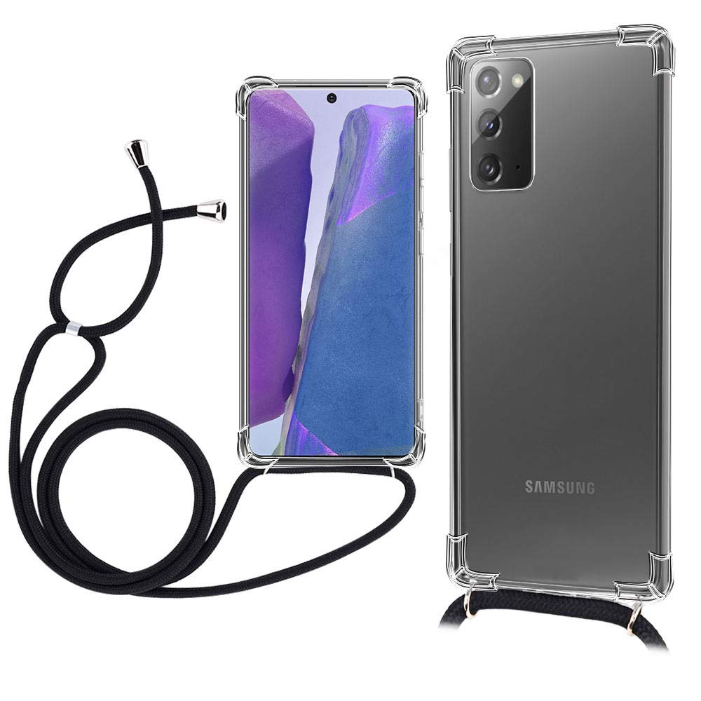 TopACE case Lanyard for Samsung Galaxy Note 20, Ultra Slim Soft Silicone Clear TPU Shockproof Cell Phone Case for Samsung Galaxy Note 20๏ผBlack๏ผ