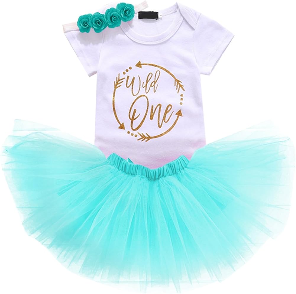 Baby Girls 1st Birthday Cake Smash 3pcs Outfits Set Cotton Romper Bodysuit+Tutu Dress+Flower Headband Princess Skirt Clothes