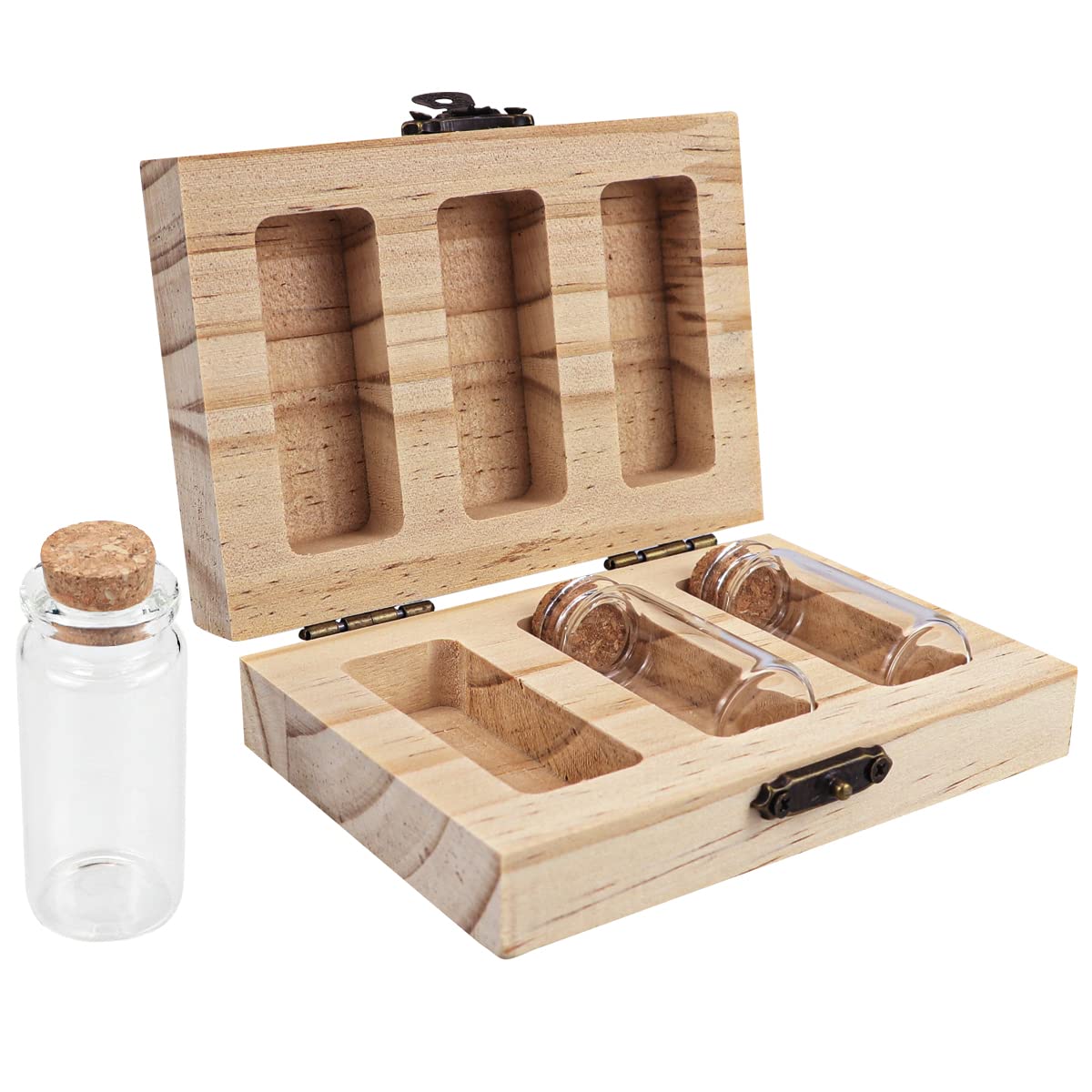 DOERDO Baby Tooth Box Keepsake with 3 Glass Bottles Kids Souvenir Storage Box to Keep Childhood Memory, 4.5"x3.1"